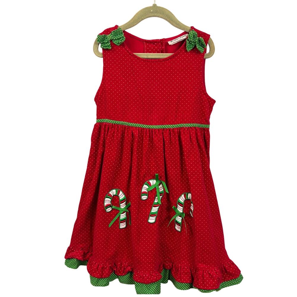 Rare Too Corduroy Jumper Christmas Candy Cane Dress 100% Cotton Girls Size 6